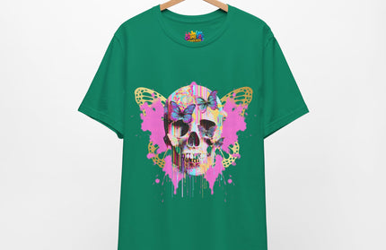 Butterfly Skull Pink Splatter Gothic Tee