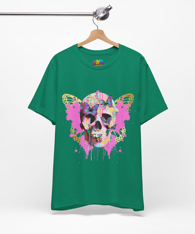 Butterfly Skull Pink Splatter Gothic Tee
