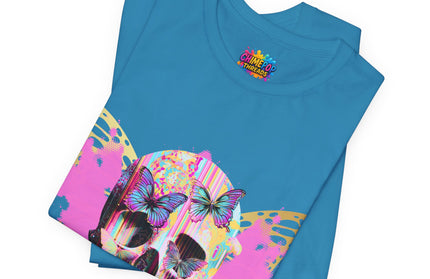 Butterfly Skull Pink Splatter Gothic Tee