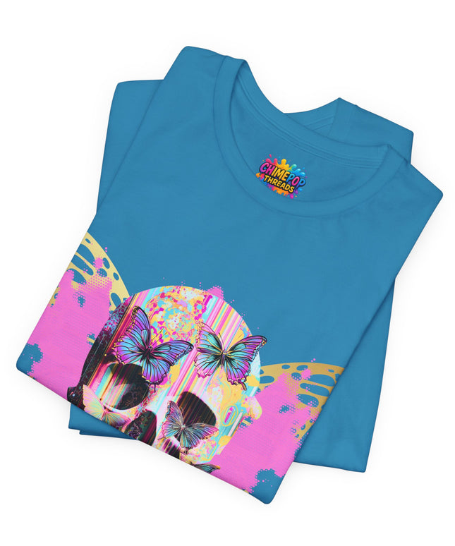 Butterfly Skull Pink Splatter Gothic Tee