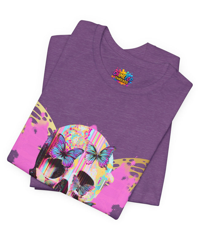 Butterfly Skull Pink Splatter Gothic Tee