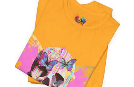 Butterfly Skull Pink Splatter Gothic Tee