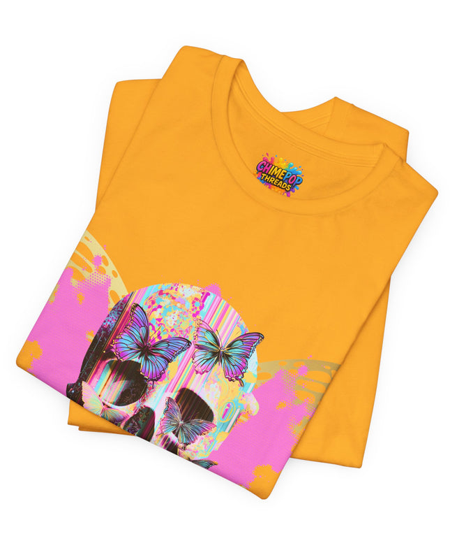 Butterfly Skull Pink Splatter Gothic Tee