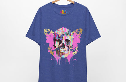 Butterfly Skull Pink Splatter Gothic Tee