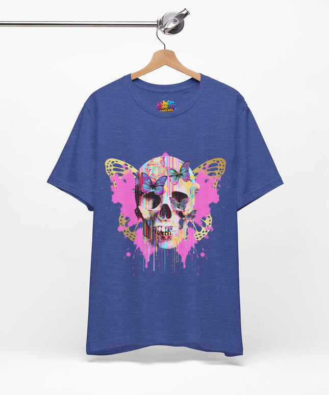 Butterfly Skull Pink Splatter Gothic Tee
