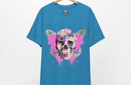 Butterfly Skull Pink Splatter Gothic Tee