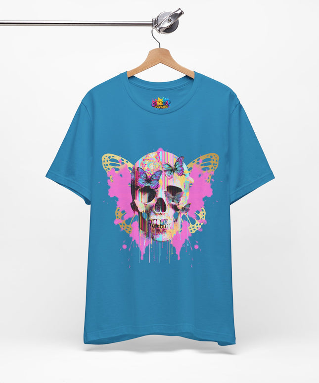 Butterfly Skull Pink Splatter Gothic Tee
