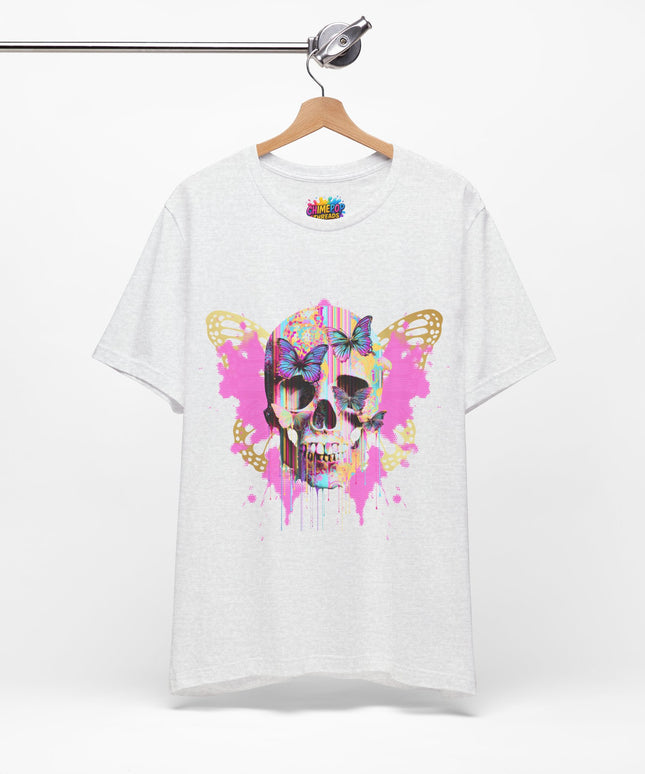 Butterfly Skull Pink Splatter Gothic Tee