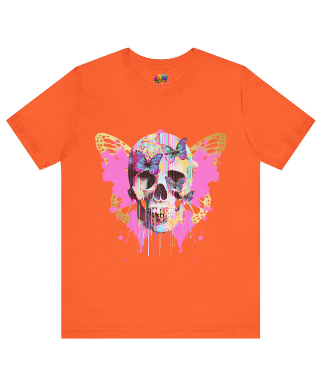 Butterfly Skull Pink Splatter Gothic Tee