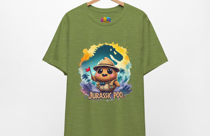 Jurassic Poo Unisex Tee, Chaos Finds a Way Dinosaur Poop Shirt, Soft Fit, Funny Tee, Graphic Tee, Jurassic Park Fan Gift, ChimePop Threads