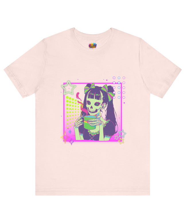 Kawaii Neon Pastel Skeleton Coffee Tee