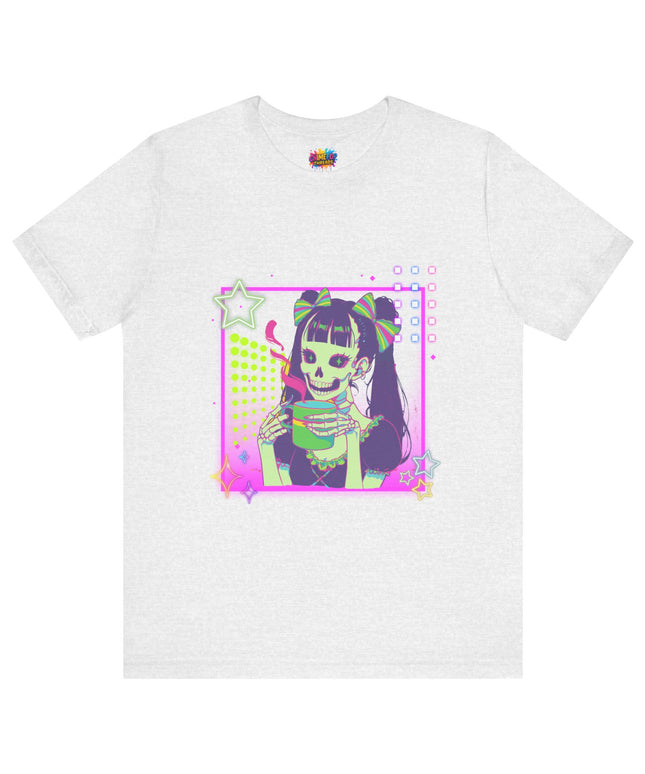 Kawaii Neon Pastel Skeleton Coffee Tee