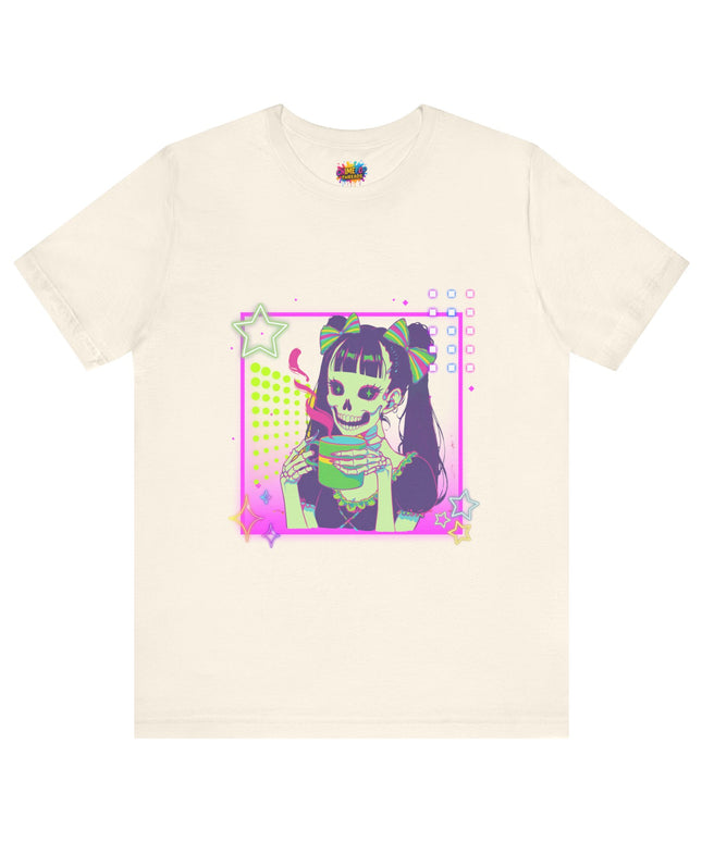 Kawaii Neon Pastel Skeleton Coffee Tee
