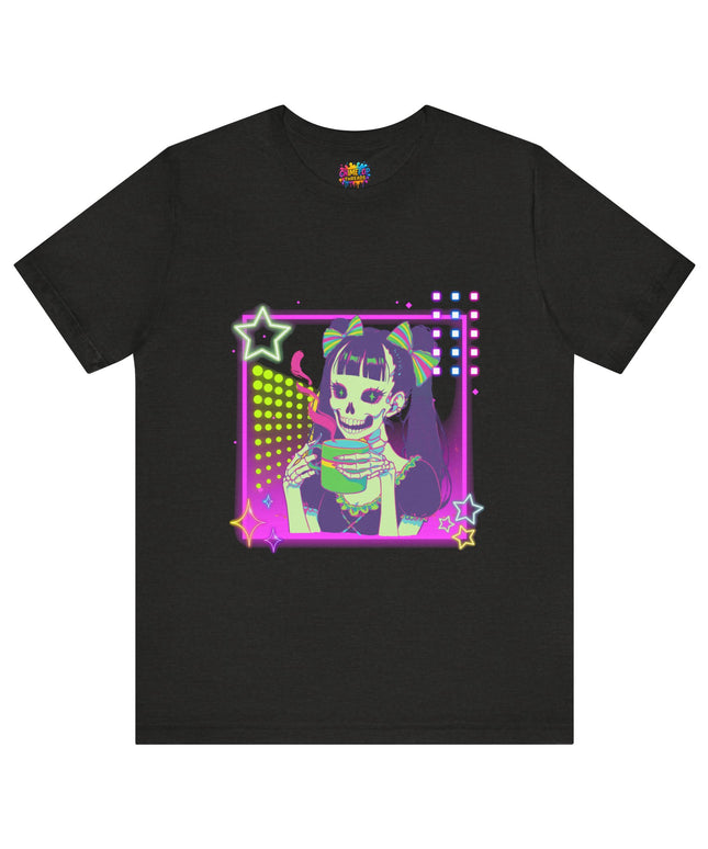 Kawaii Neon Pastel Skeleton Coffee Tee