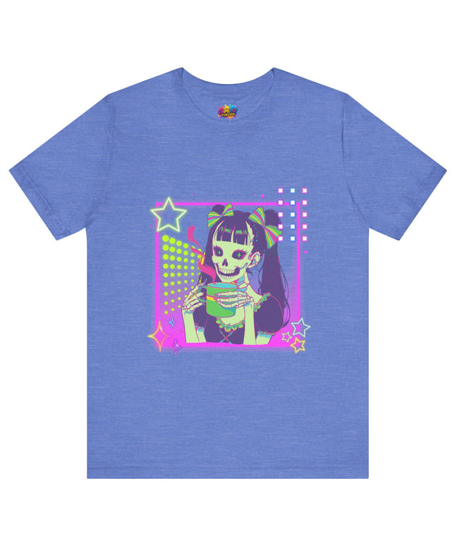 Kawaii Neon Pastel Skeleton Coffee Tee