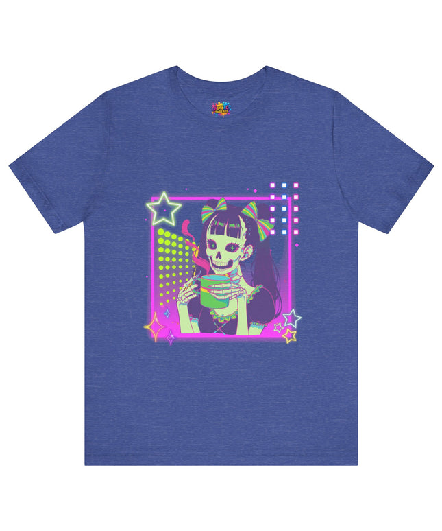 Kawaii Neon Pastel Skeleton Coffee Tee