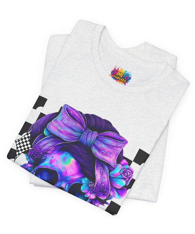 Neon Skull with Bow & Roses Tee