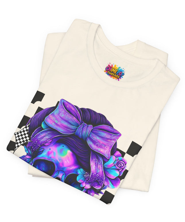 Neon Skull with Bow & Roses Tee