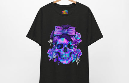 Neon Skull with Bow & Roses Tee