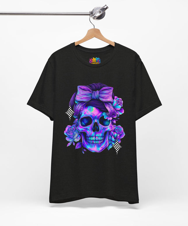 Neon Skull with Bow & Roses Tee