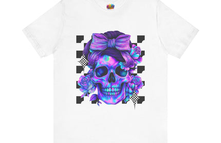 Neon Skull with Bow & Roses Tee