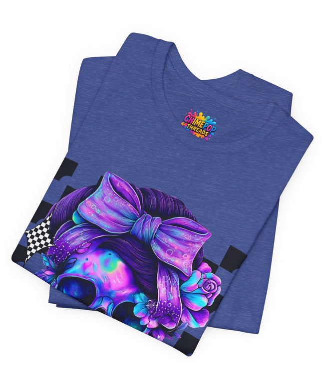 Neon Skull with Bow & Roses Tee