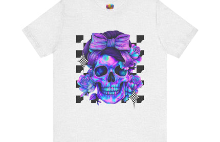 Neon Skull with Bow & Roses Tee