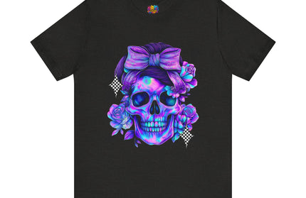 Neon Skull with Bow & Roses Tee