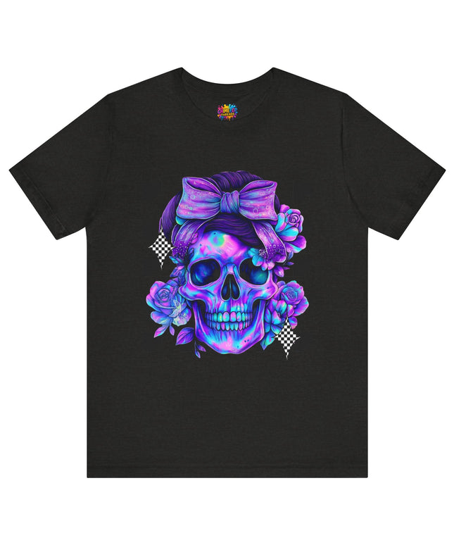 Neon Skull with Bow & Roses Tee