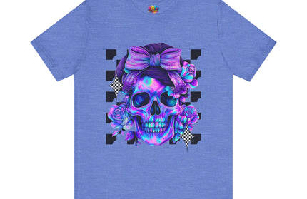 Neon Skull with Bow & Roses Tee