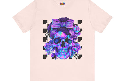 Neon Skull with Bow & Roses Tee