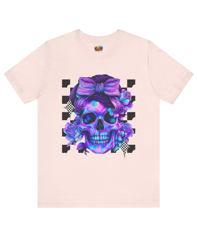 Neon Skull with Bow & Roses Tee