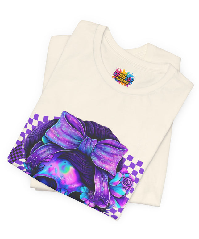 Neon Skull with Bow and Purple Glow Tee