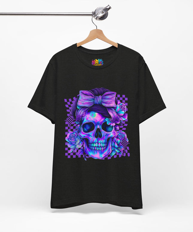Neon Skull with Bow and Purple Glow Tee