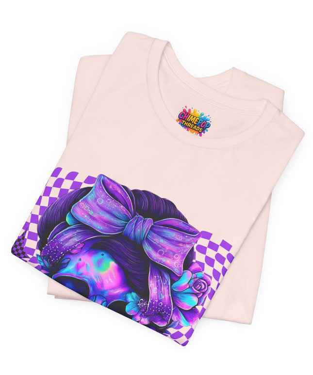 Violet Glow Skull with Floating Grid Tee