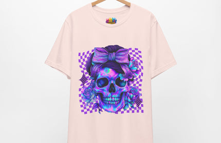 Violet Glow Skull with Floating Grid Tee