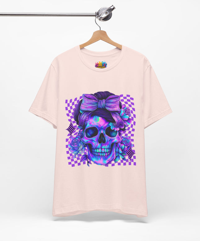 Violet Glow Skull with Floating Grid Tee