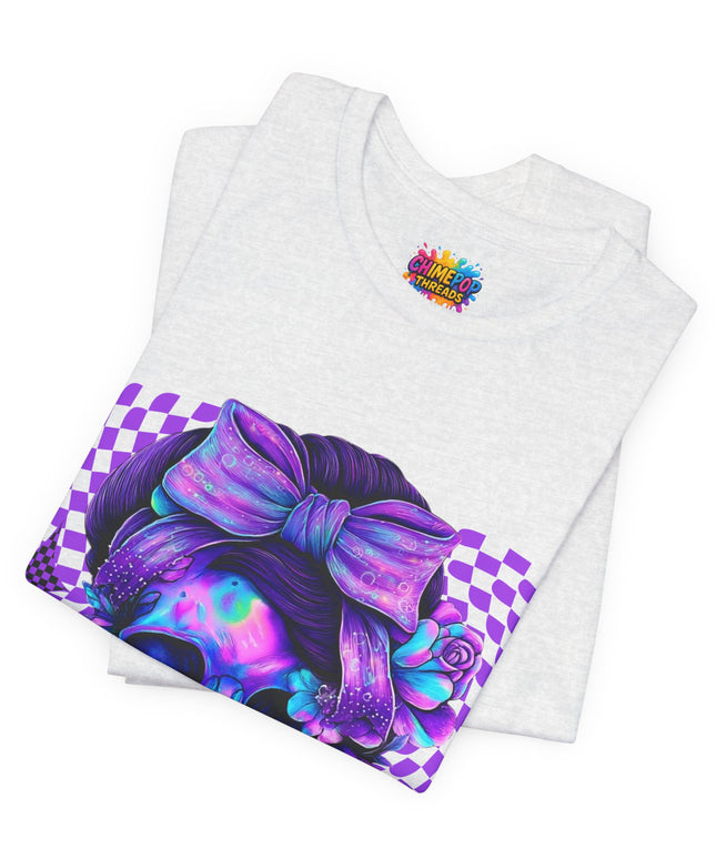 Violet Glow Skull with Floating Grid Tee