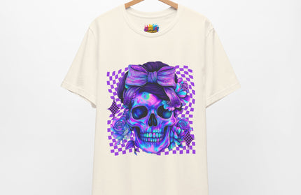 Violet Glow Skull with Floating Grid Tee