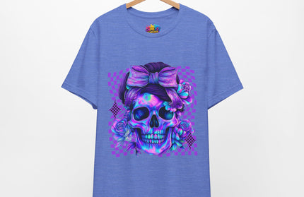 Violet Glow Skull with Floating Grid Tee