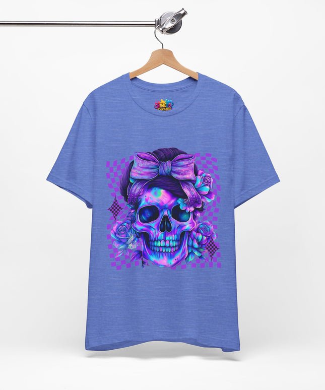 Violet Glow Skull with Floating Grid Tee