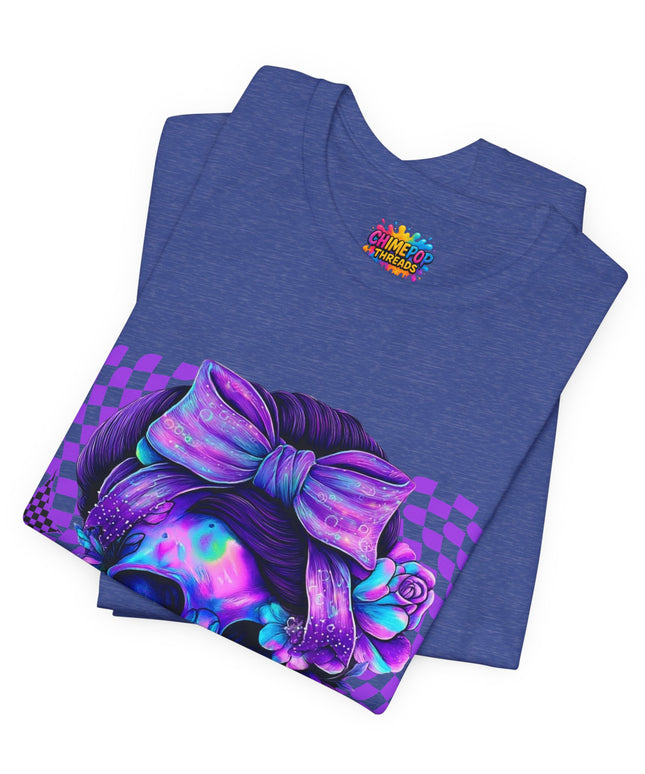 Violet Glow Skull with Floating Grid Tee