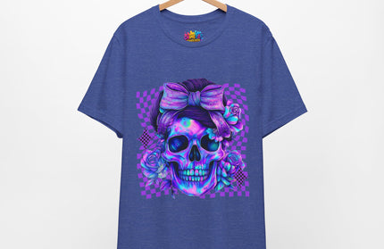 Violet Glow Skull with Floating Grid Tee