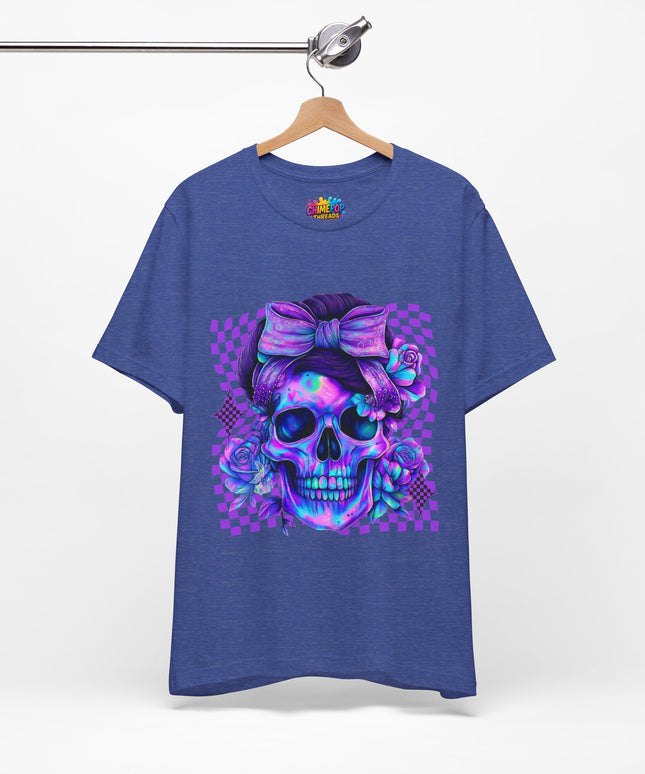 Violet Glow Skull with Floating Grid Tee