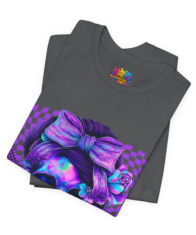 Violet Glow Skull with Floating Grid Tee