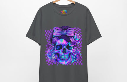 Violet Glow Skull with Floating Grid Tee