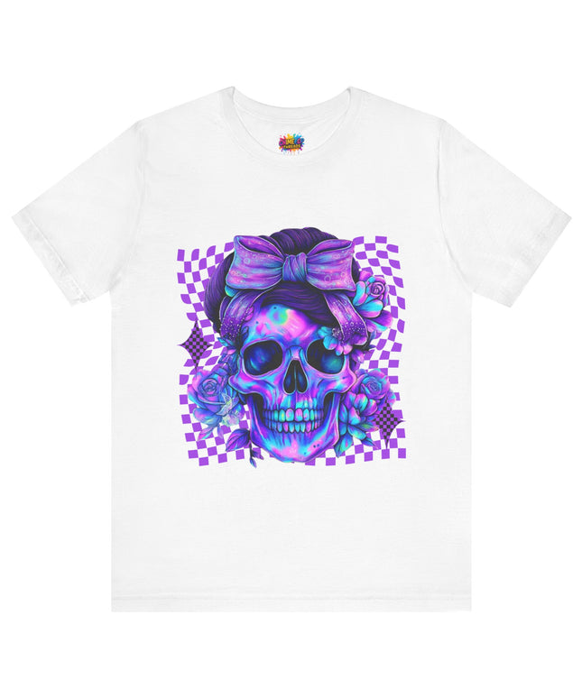 Violet Glow Skull with Floating Grid Tee
