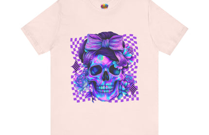 Violet Glow Skull with Floating Grid Tee