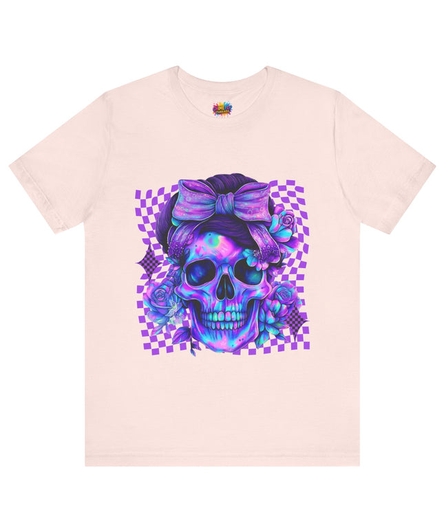 Violet Glow Skull with Floating Grid Tee