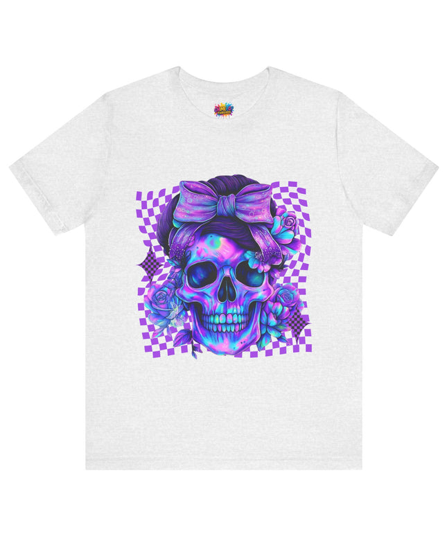 Violet Glow Skull with Floating Grid Tee